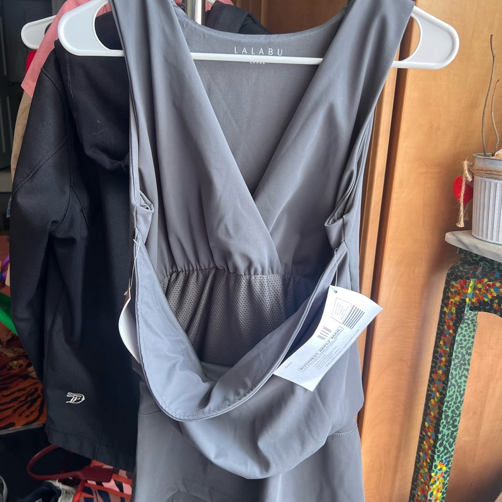 Gray Plunge Neck Sheath Tank Top